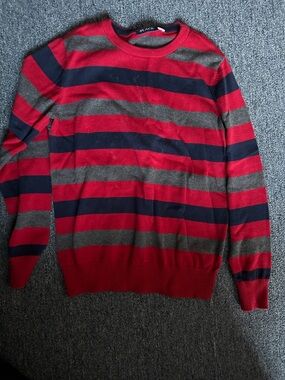 The Children's Place Red Navy Gray Striped Knit Sweater